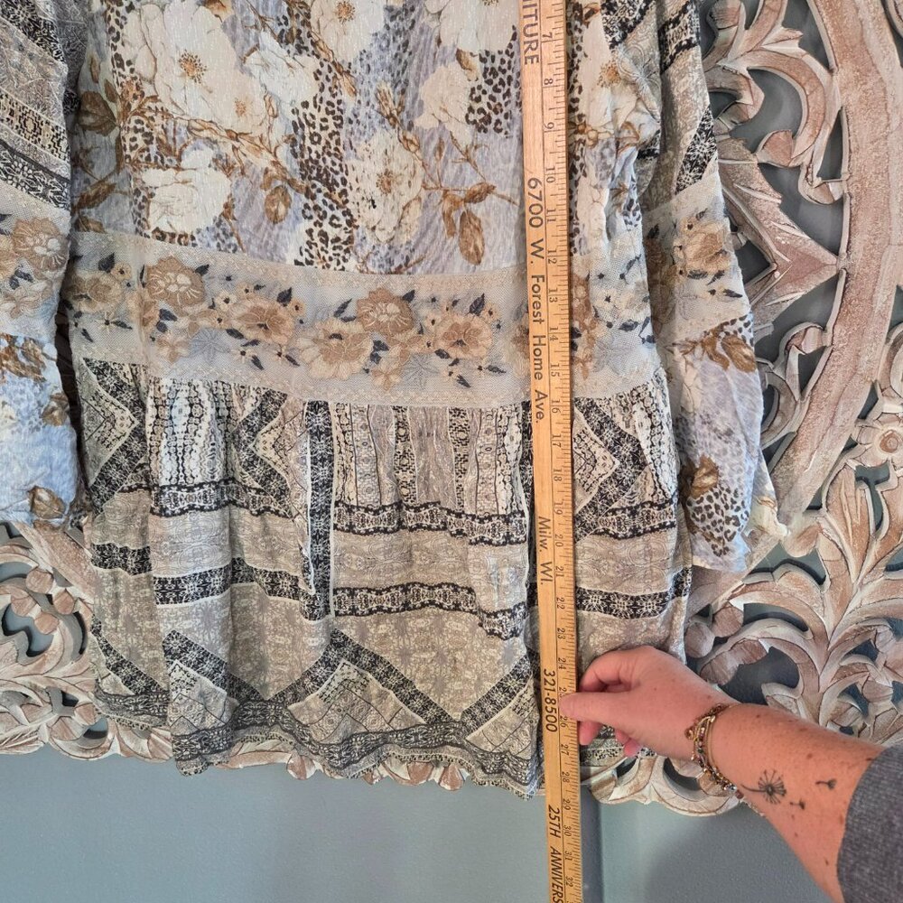 Sharon Young Floral Embroidered Boho Tunic Top long sleeve Size Medium - Picture 7 of 8